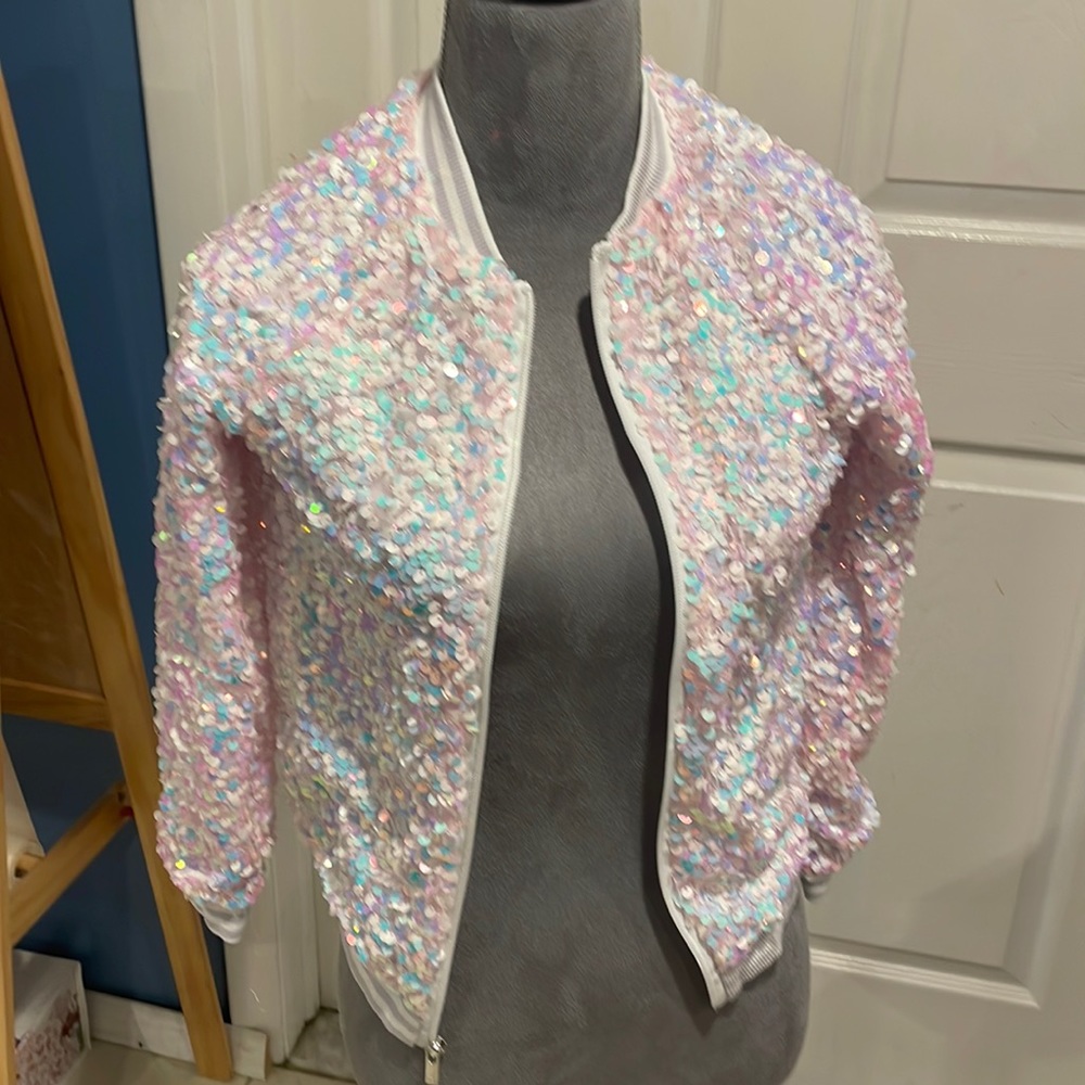 Girls Zip Up Sequin Jacket